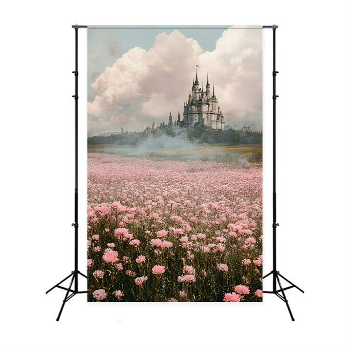 Springtime Backdrop Fantasy Castle Pink Meadow Backdrop LXX1-134