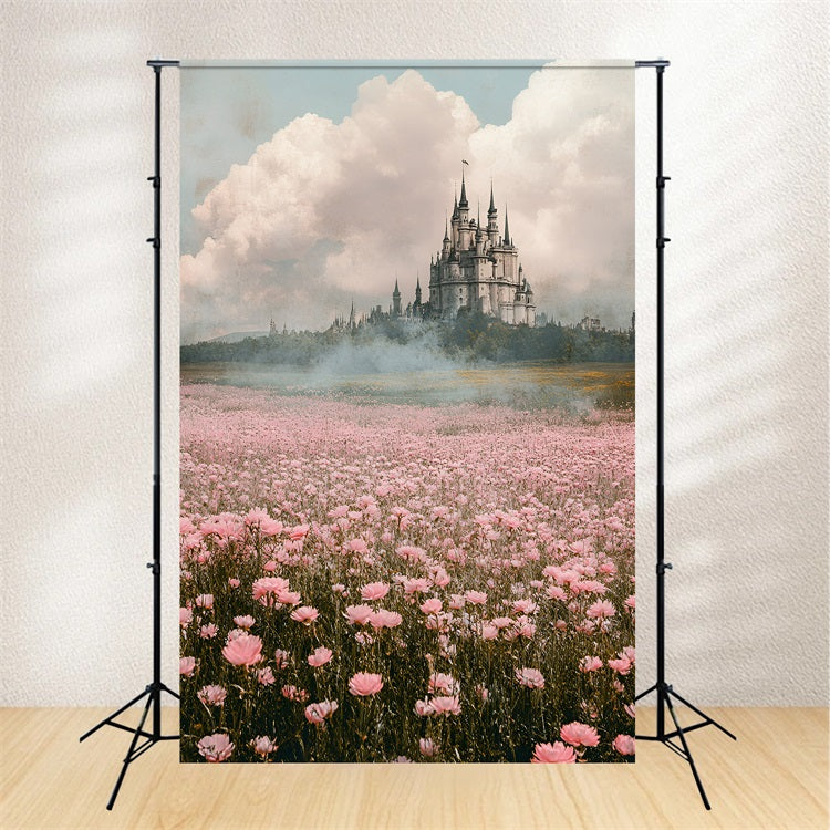 Springtime Backdrop Fantasy Castle Pink Meadow Backdrop LXX1-134