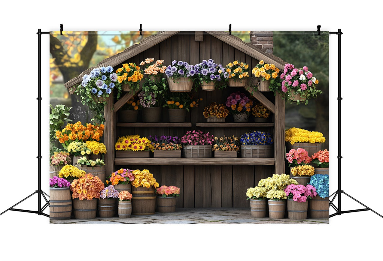 Spring Photo Booth Backdrop Flower Market Wooden Backdrop LXX1-138