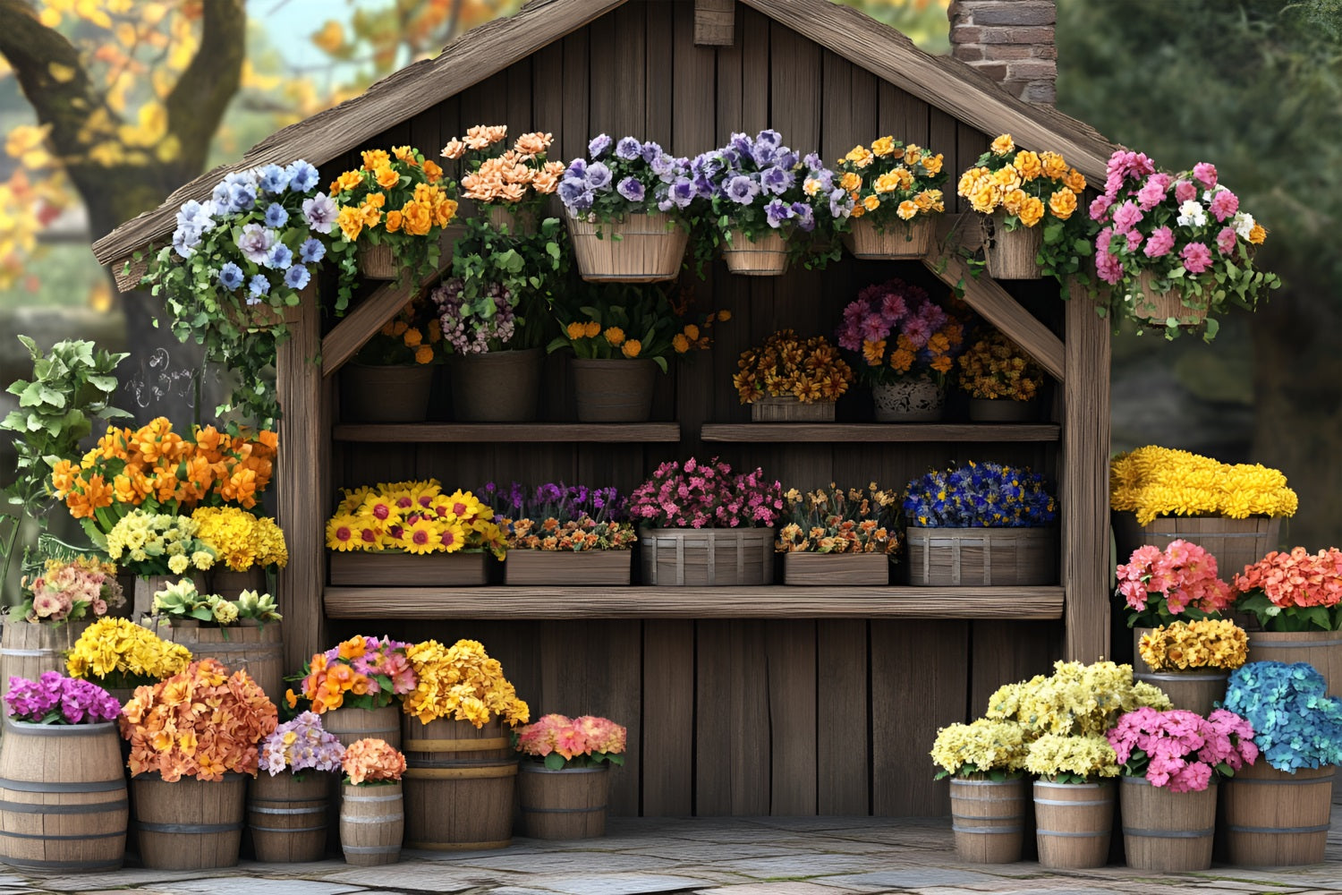 Spring Photo Booth Backdrop Flower Market Wooden Backdrop LXX1-138