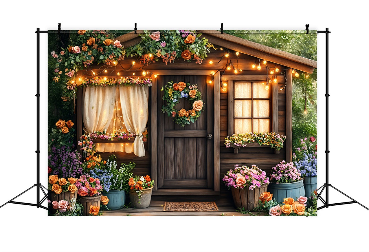 Spring Backdrops Warm Lights Cozy Cottage Floral Backdrop LXX1-141