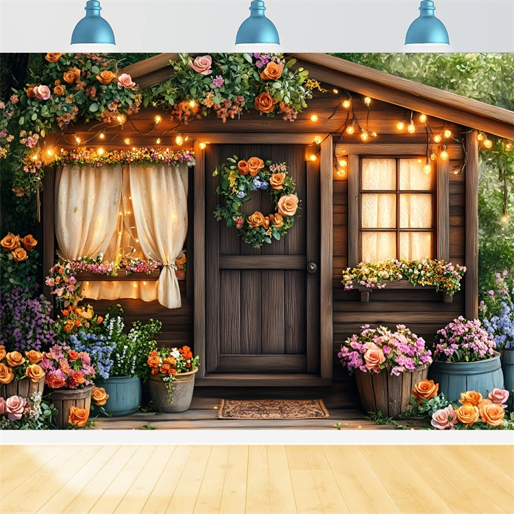 Spring Backdrops Warm Lights Cozy Cottage Floral Backdrop LXX1-141