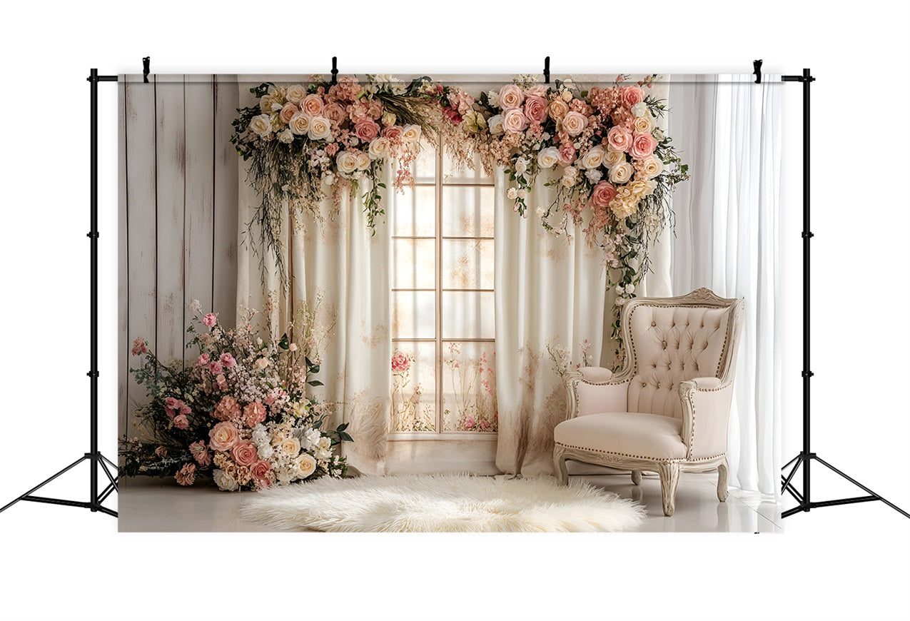 Spring Backdrops Photography White Drapes Roses Backdrop LXX1-142