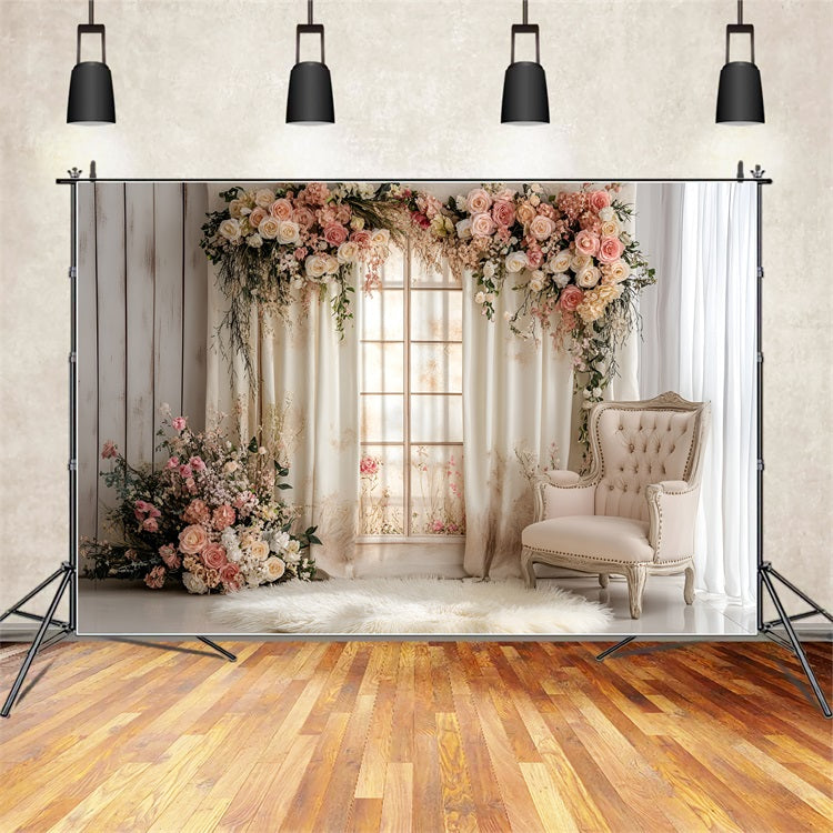 Spring Backdrops Photography White Drapes Roses Backdrop LXX1-142