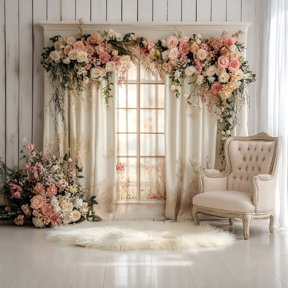 Spring Backdrops Photography White Drapes Roses Backdrop LXX1-142