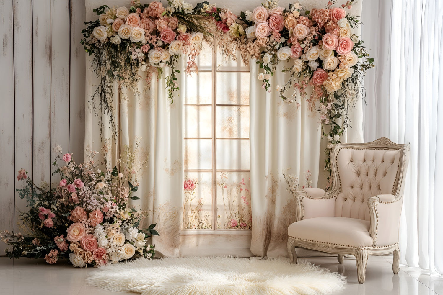 Spring Backdrops Photography White Drapes Roses Backdrop LXX1-142