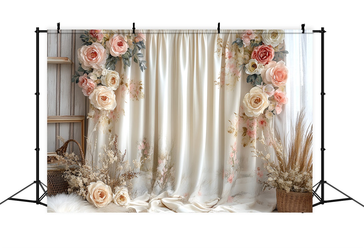 Spring Backdrop Pastoral Rose-Inspired Wedding Curtain Backdrop LXX1-143