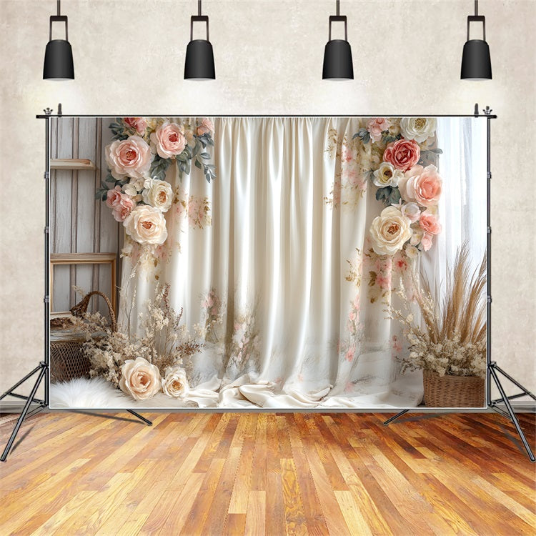 Spring Backdrop Pastoral Rose-Inspired Wedding Curtain Backdrop LXX1-143