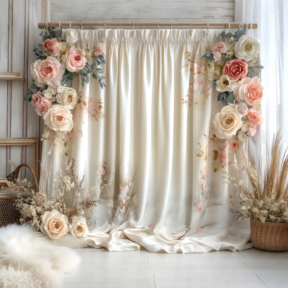 Spring Backdrop Pastoral Rose-Inspired Wedding Curtain Backdrop LXX1-143