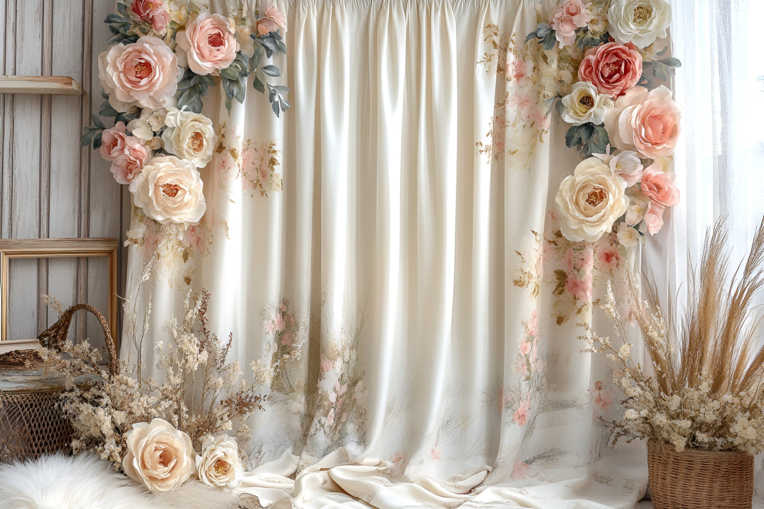 Spring Backdrop Pastoral Rose-Inspired Wedding Curtain Backdrop LXX1-143