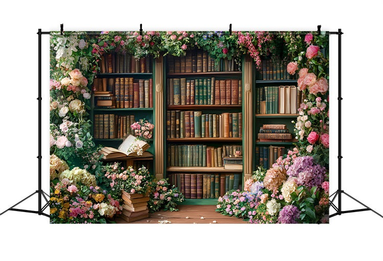 Spring Backdrop Photography Bookcase Blooming Roses Backdrop LXX1-144