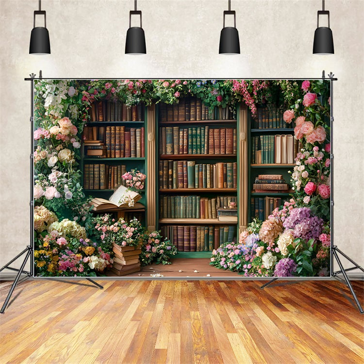 Spring Backdrop Photography Bookcase Blooming Roses Backdrop LXX1-144