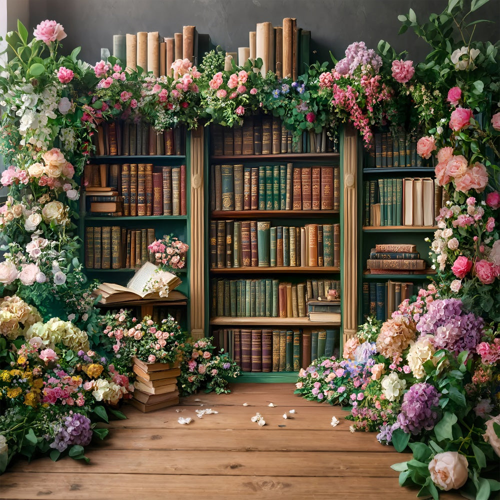 Spring Backdrop Photography Bookcase Blooming Roses Backdrop LXX1-144