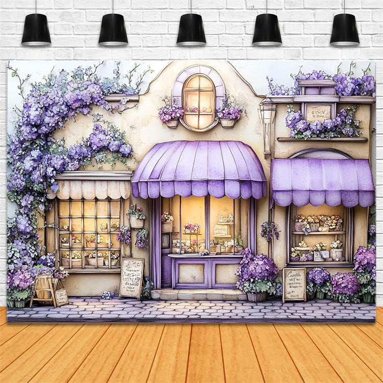 Spring Photo Backdrop Lavender Awning Flower Shop Backdrop LXX1-146