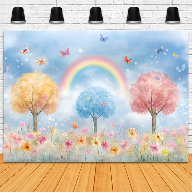 Spring Backdrops Rainbow Pastel Flowers Scene Backdrop LXX1-148