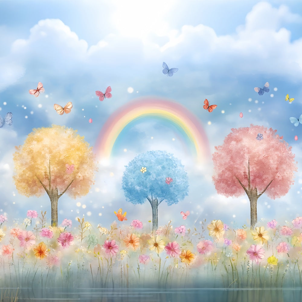 Spring Backdrops Rainbow Pastel Flowers Scene Backdrop LXX1-148