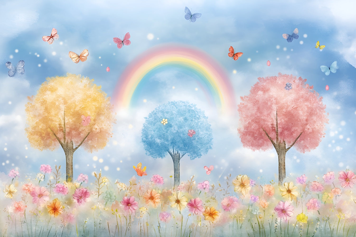 Spring Backdrops Rainbow Pastel Flowers Scene Backdrop LXX1-148