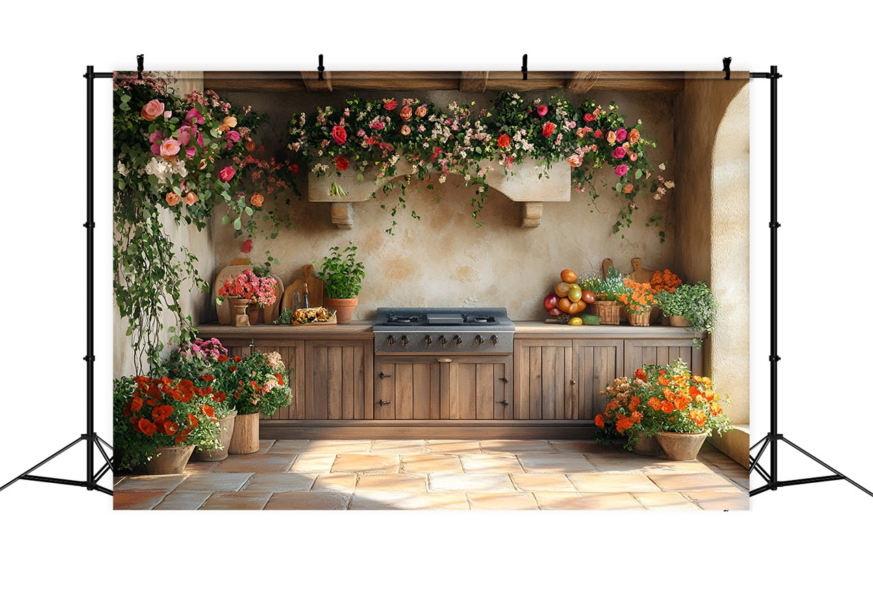 Spring Backdrop Farmhouse Kitchen Floral Scenery Backdrop LXX1-150