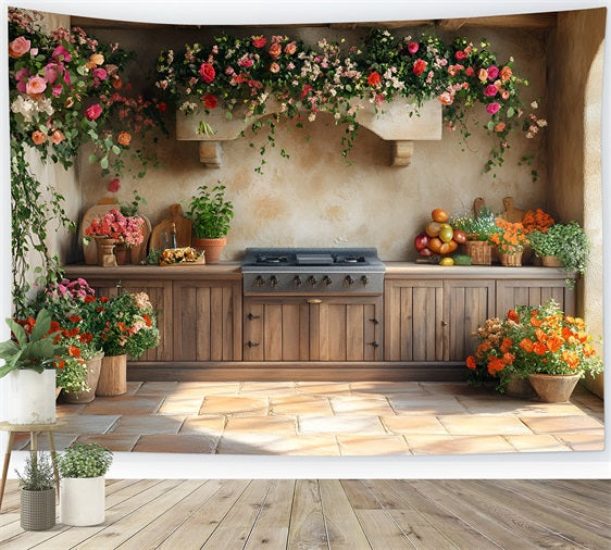 Spring Backdrop Farmhouse Kitchen Floral Scenery Backdrop LXX1-150