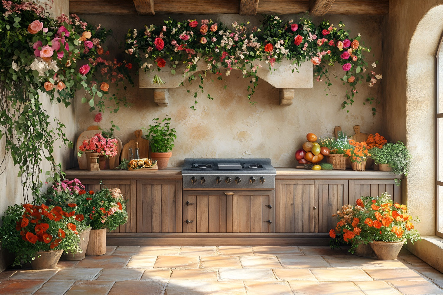 Spring Backdrop Farmhouse Kitchen Floral Scenery Backdrop LXX1-150