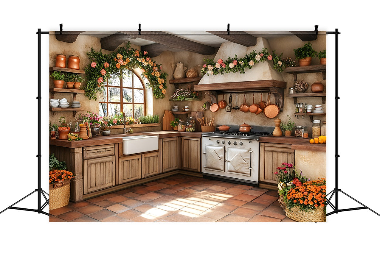 Spring Backdrop Photography Country Kitchen Floral Decor Backdrop LXX1-151