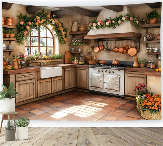 Spring Backdrop Photography Country Kitchen Floral Decor Backdrop LXX1-151