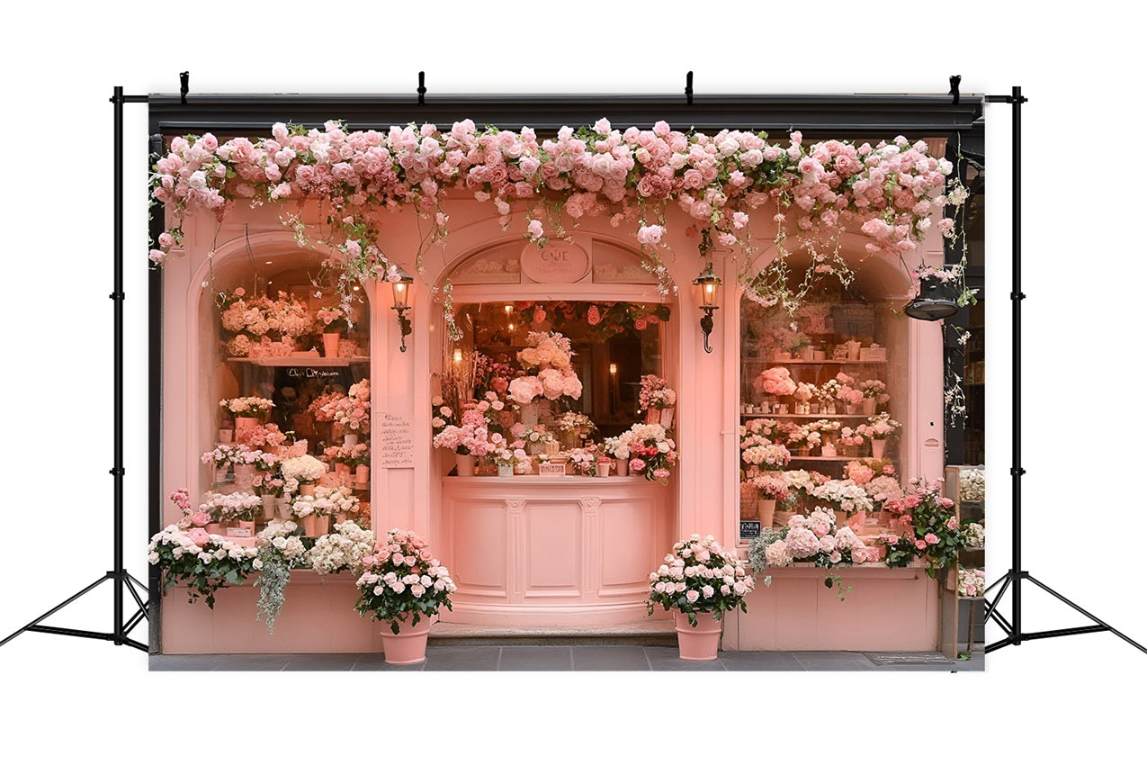 Spring Photography Backdrop Fairytale Pink Storefront Roses Backdrop LXX1-156