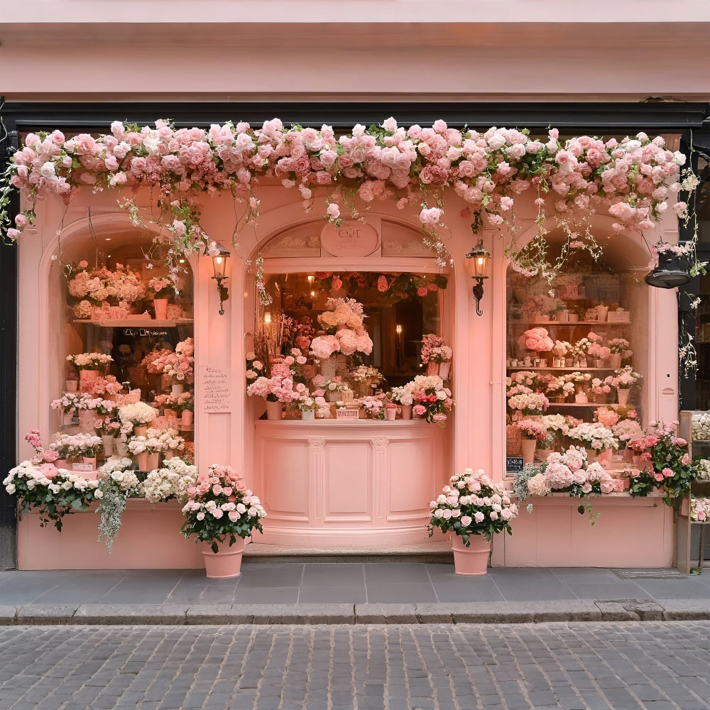 Spring Photography Backdrop Fairytale Pink Storefront Roses Backdrop LXX1-156