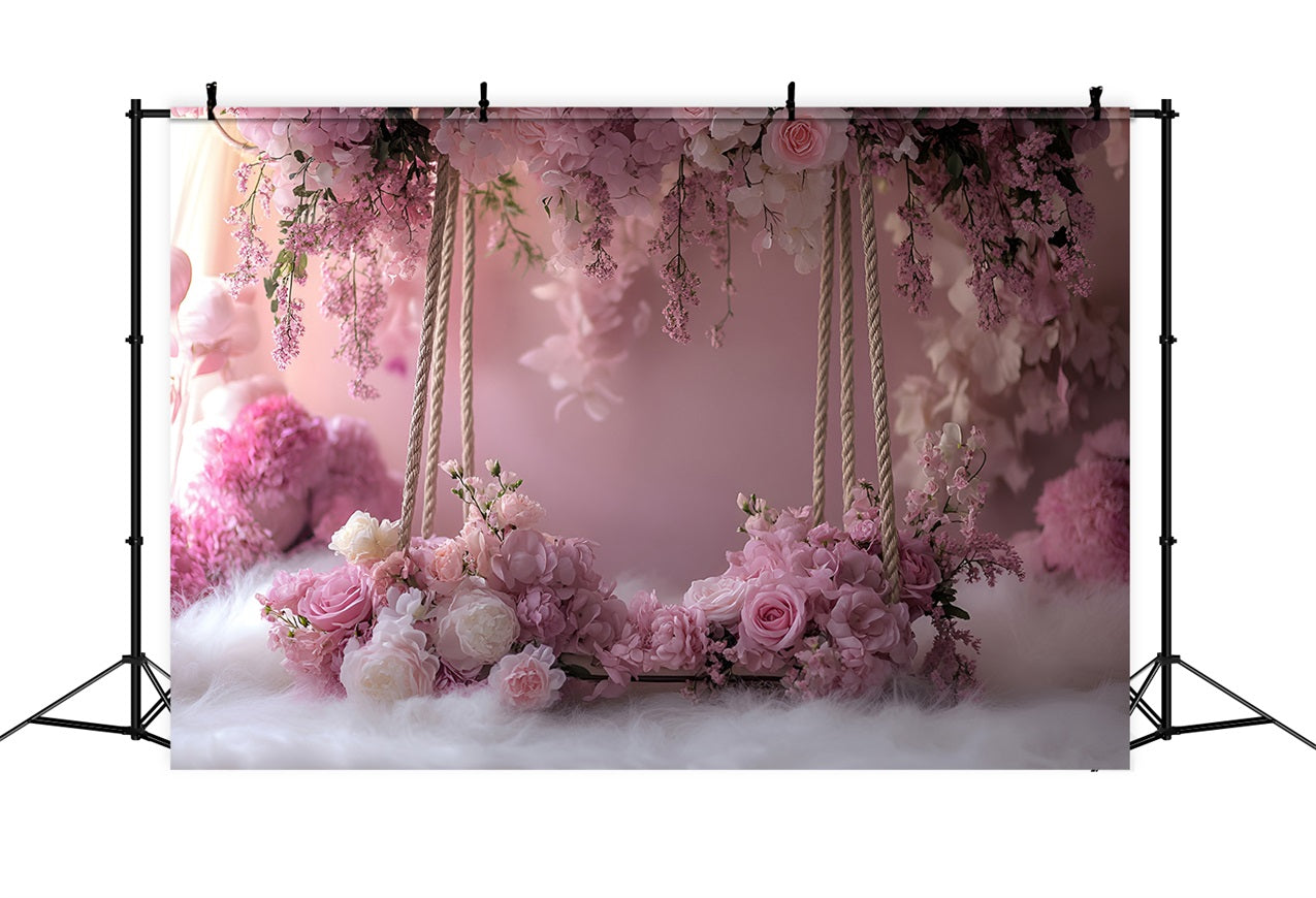 Photography Backdrops Spring Pink Blossoms Elegant Swing Backdrop LXX1-157