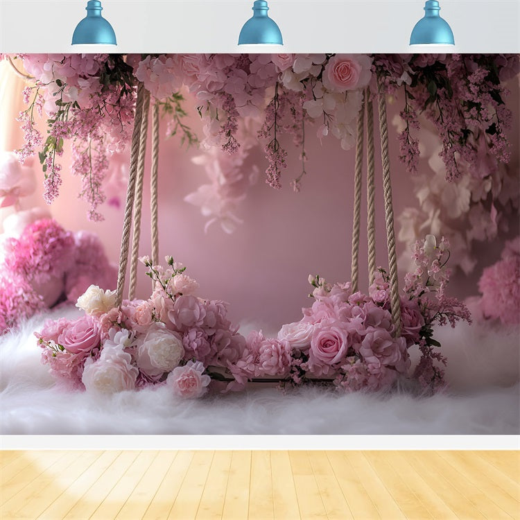 Photography Backdrops Spring Pink Blossoms Elegant Swing Backdrop LXX1-157