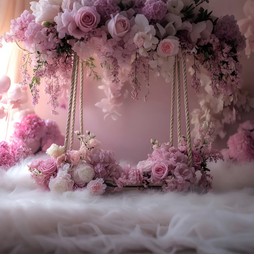 Photography Backdrops Spring Pink Blossoms Elegant Swing Backdrop LXX1-157