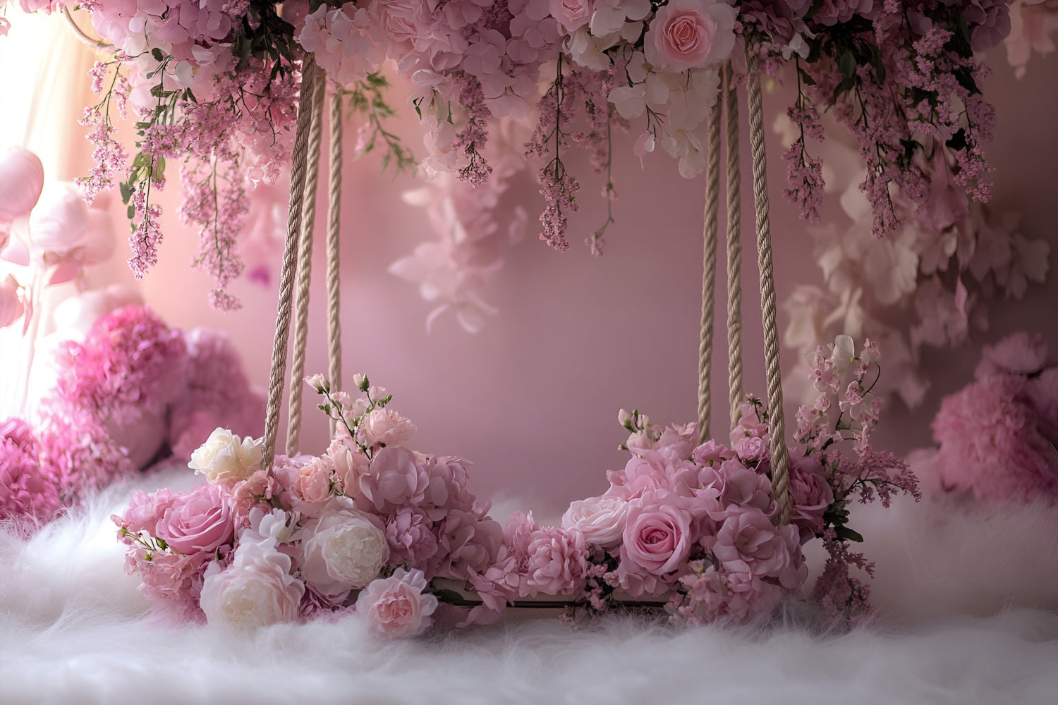 Photography Backdrops Spring Pink Blossoms Elegant Swing Backdrop LXX1-157