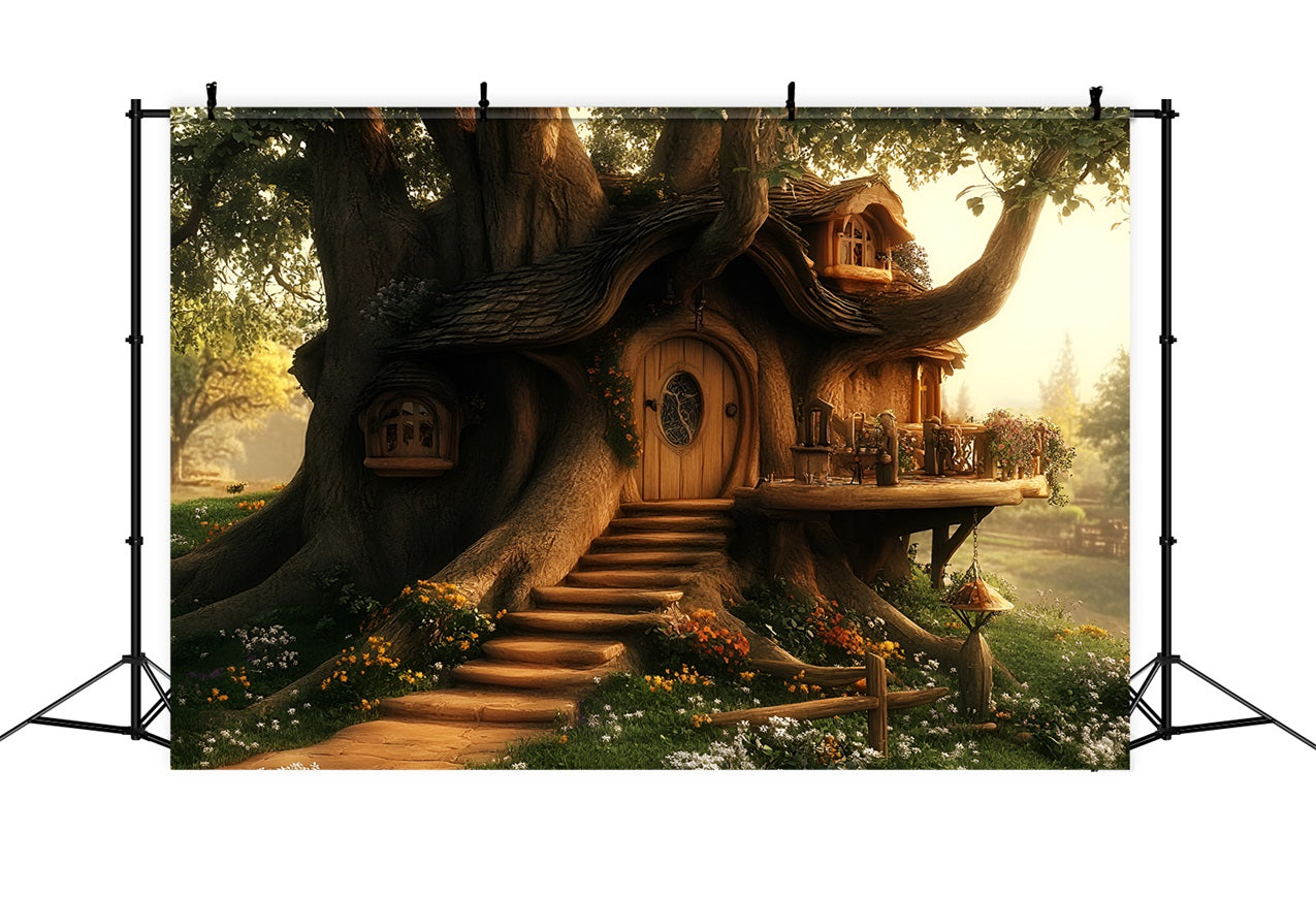 Backdrop Spring Tree House Retreat Morning Glow Backdrop LXX1-158