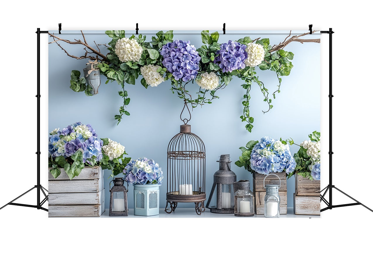 Backdrops For Spring Blue Floral Arrangement Lantern Backdrop LXX1-16