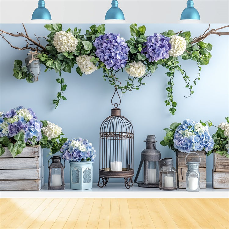 Backdrops For Spring Blue Floral Arrangement Lantern Backdrop LXX1-16