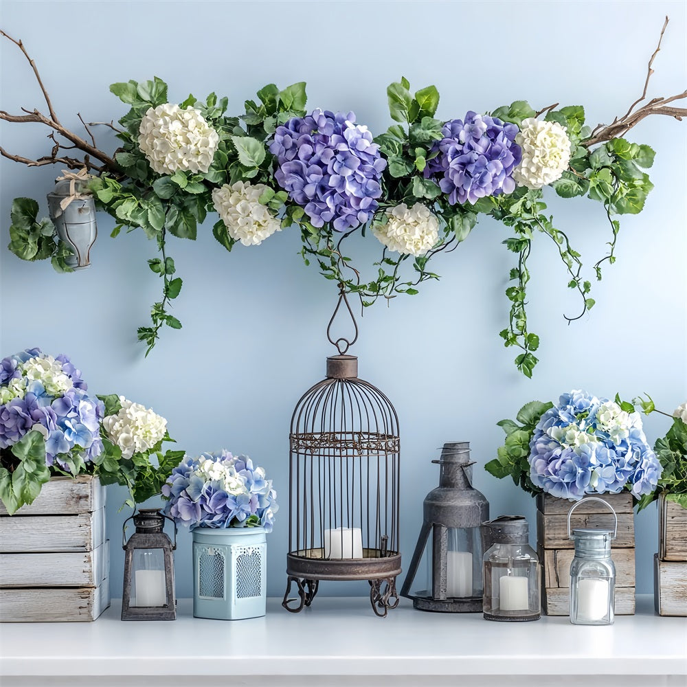 Backdrops For Spring Blue Floral Arrangement Lantern Backdrop LXX1-16