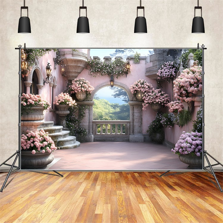 Spring Backdrop Flowers Garden Arch Castle Backdrop LXX1-164