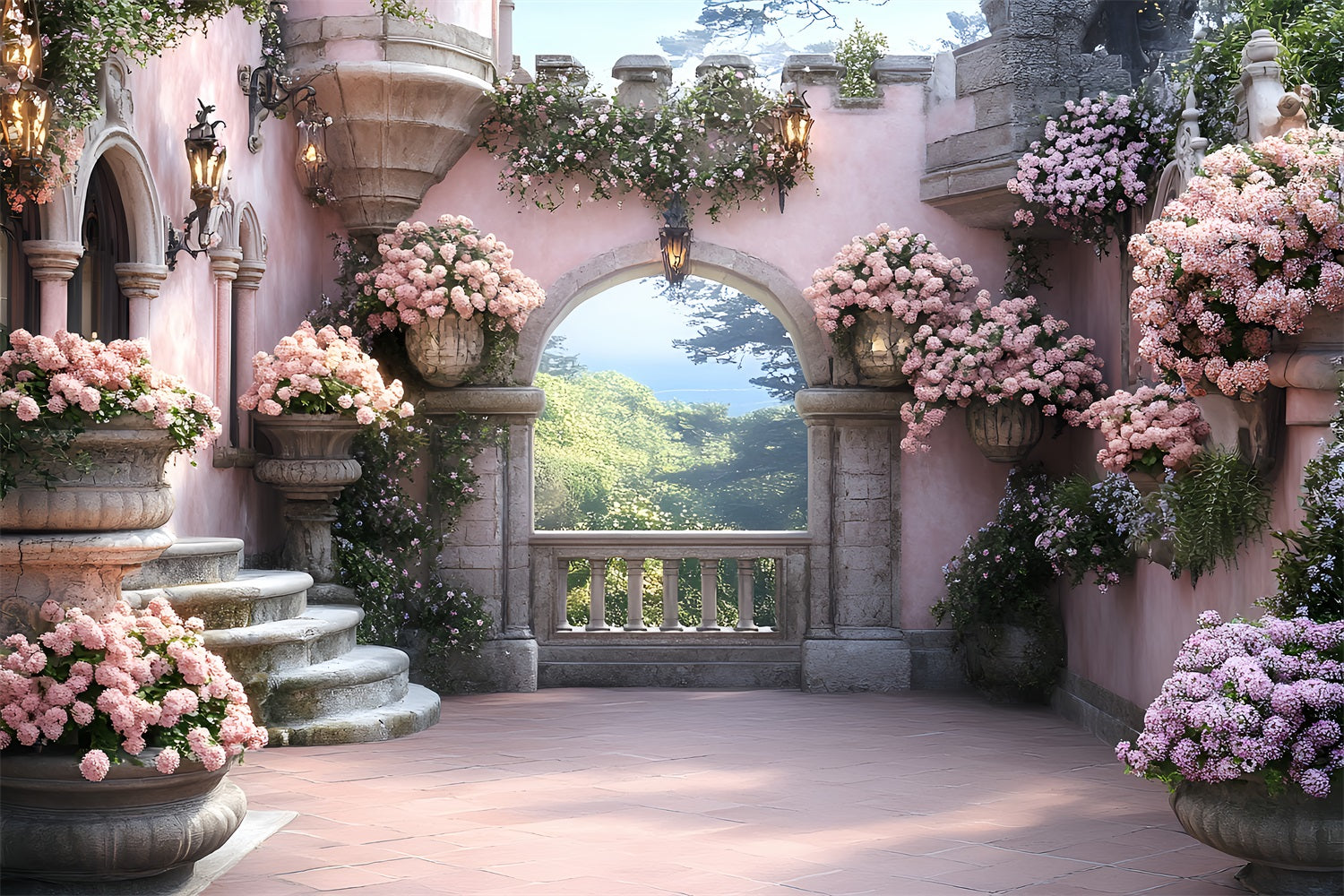 Spring Backdrop Flowers Garden Arch Castle Backdrop LXX1-164