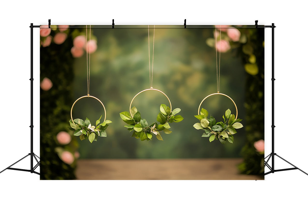 Backdrops For Spring Suspended Green Leaves Circle Backdrop LXX1-168