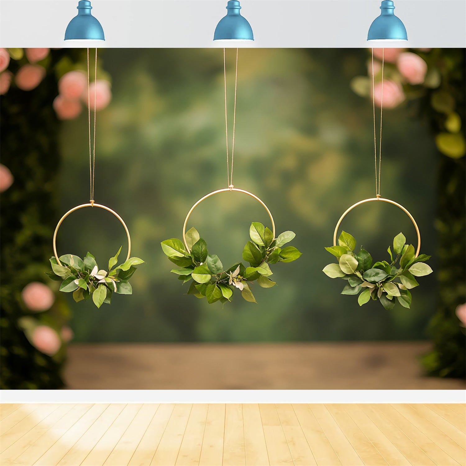 Backdrops For Spring Suspended Green Leaves Circle Backdrop LXX1-168