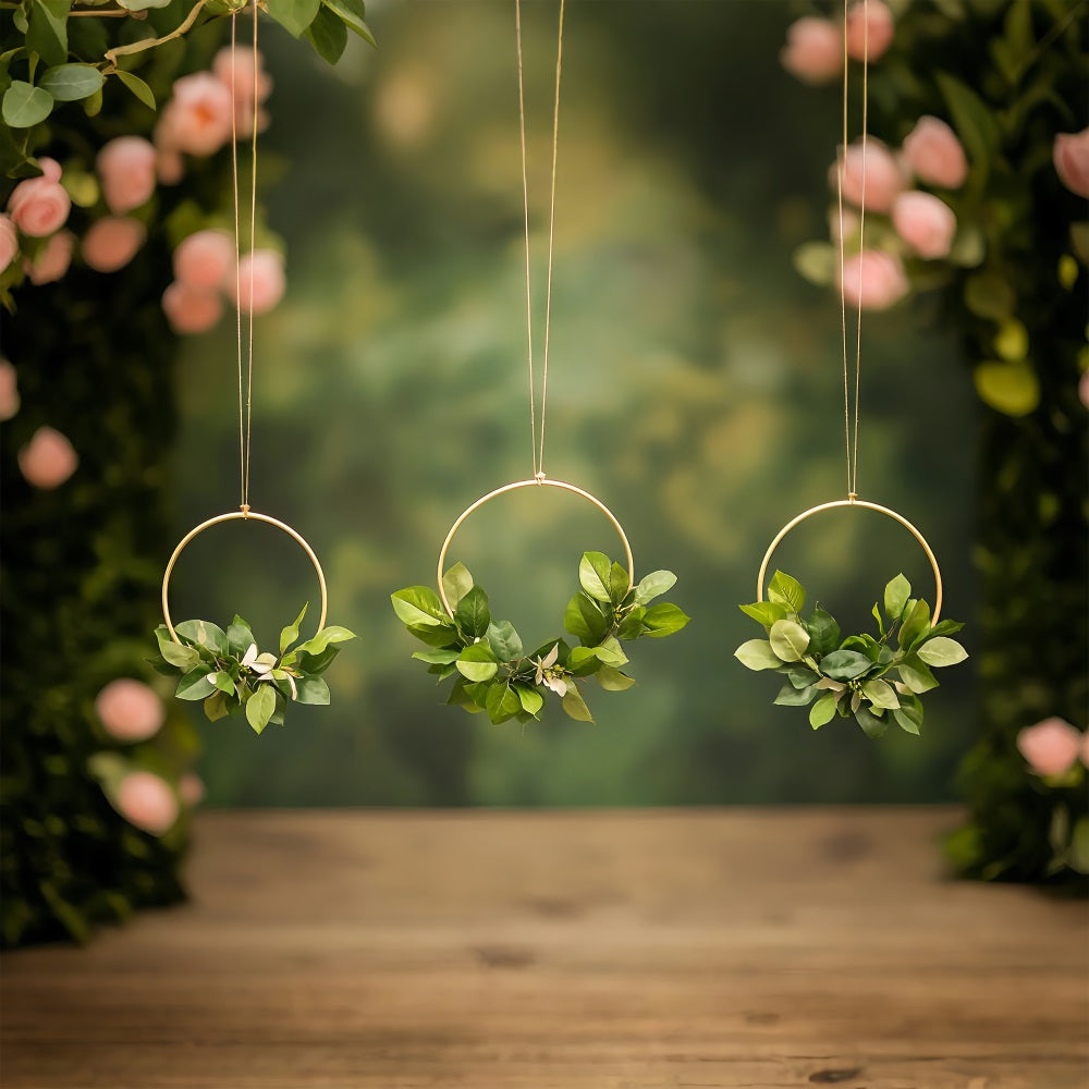 Backdrops For Spring Suspended Green Leaves Circle Backdrop LXX1-168