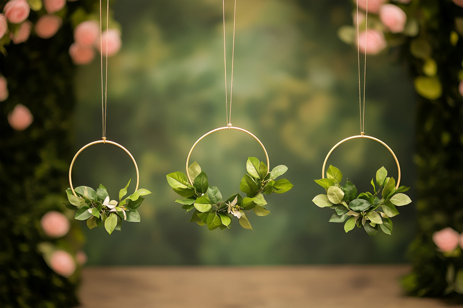 Backdrops For Spring Suspended Green Leaves Circle Backdrop LXX1-168