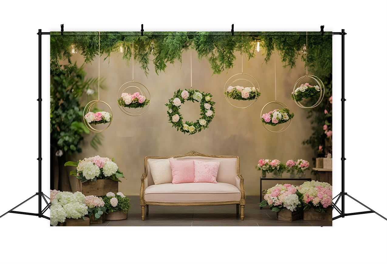 Spring Flower Backdrop Hanging Cozy Pastel Lounge Backdrop LXX1-169