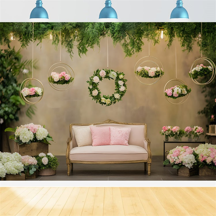 Spring Flower Backdrop Hanging Cozy Pastel Lounge Backdrop LXX1-169