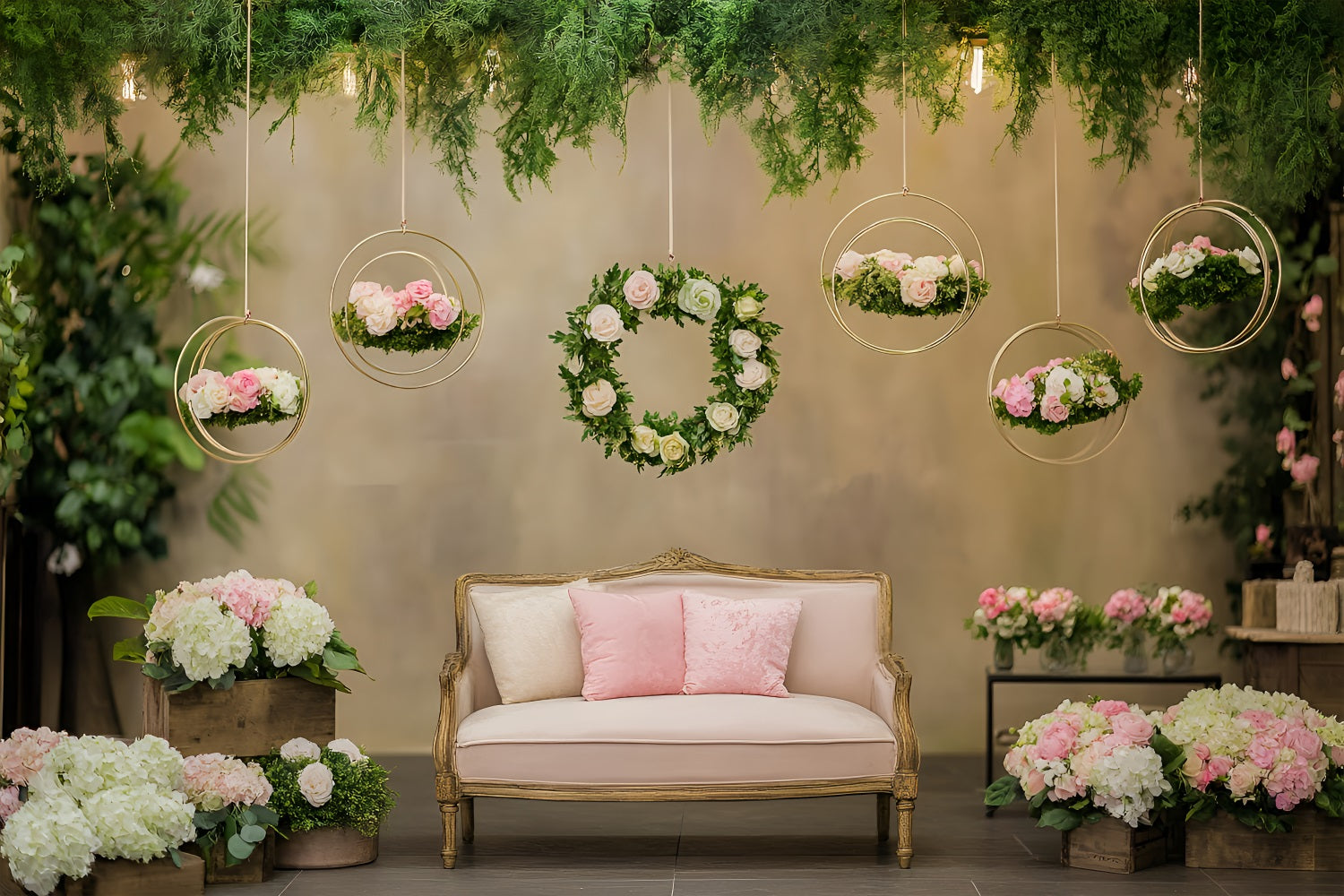 Spring Flower Backdrop Hanging Cozy Pastel Lounge Backdrop LXX1-169