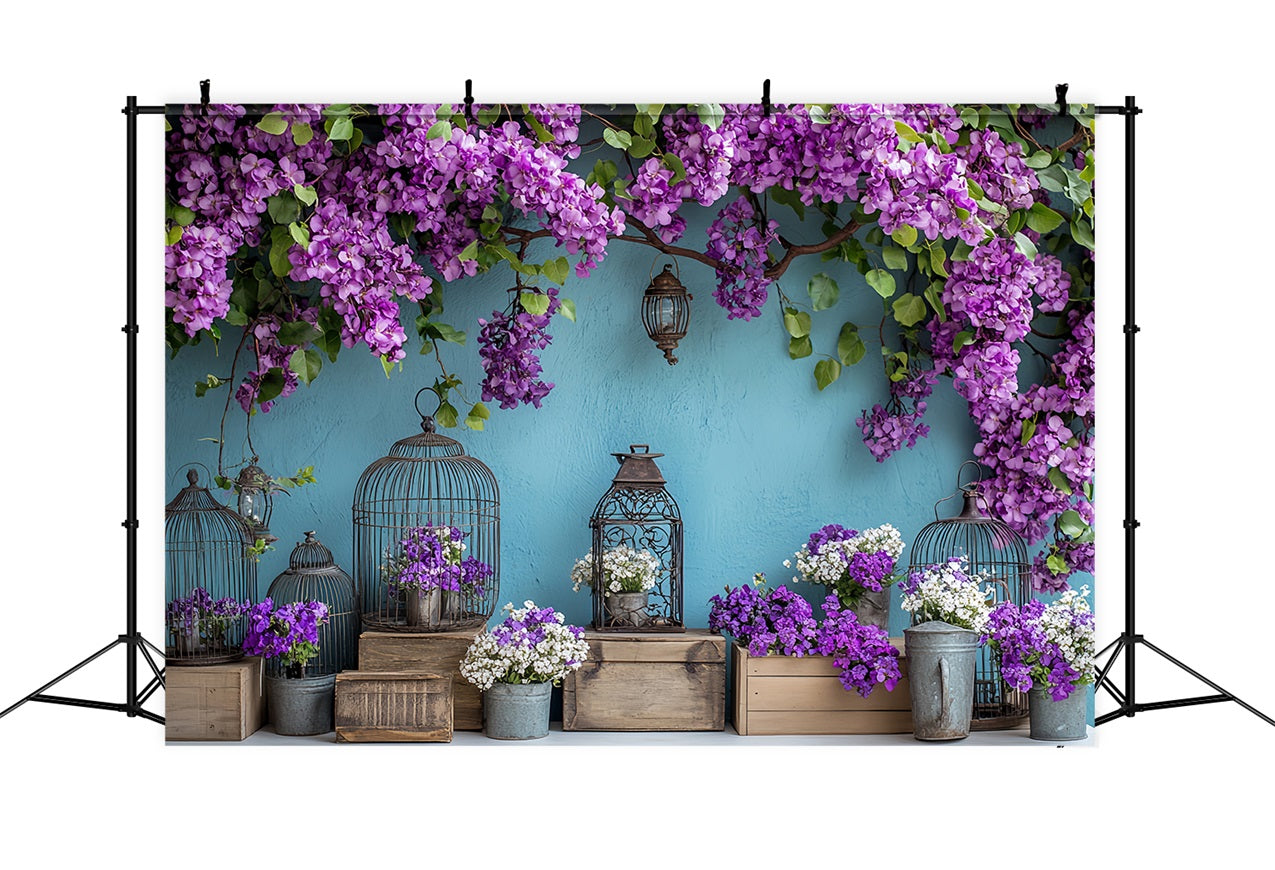 Backdrops Spring Purple Flowers Vintage Lantern Backdrop LXX1-17