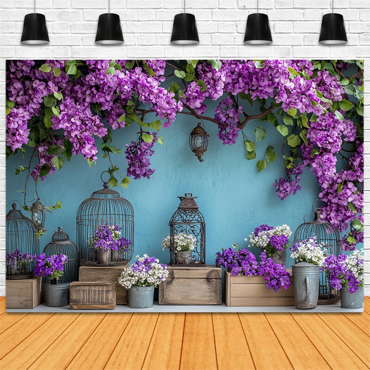 Backdrops Spring Purple Flowers Vintage Lantern Backdrop LXX1-17