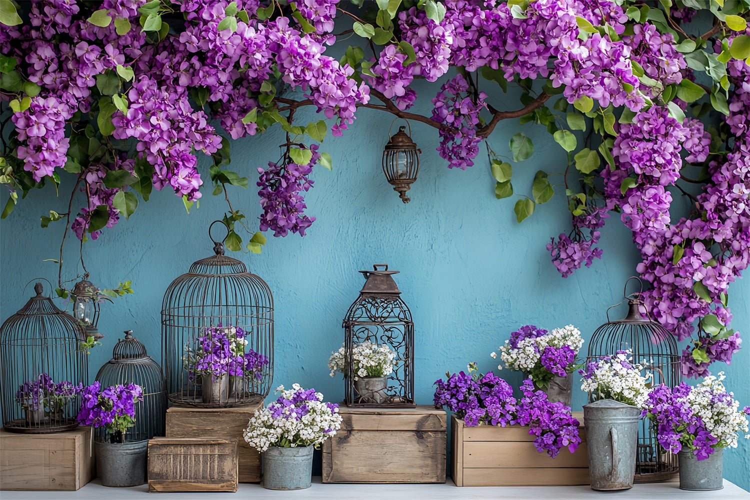 Backdrops Spring Purple Flowers Vintage Lantern Backdrop LXX1-17