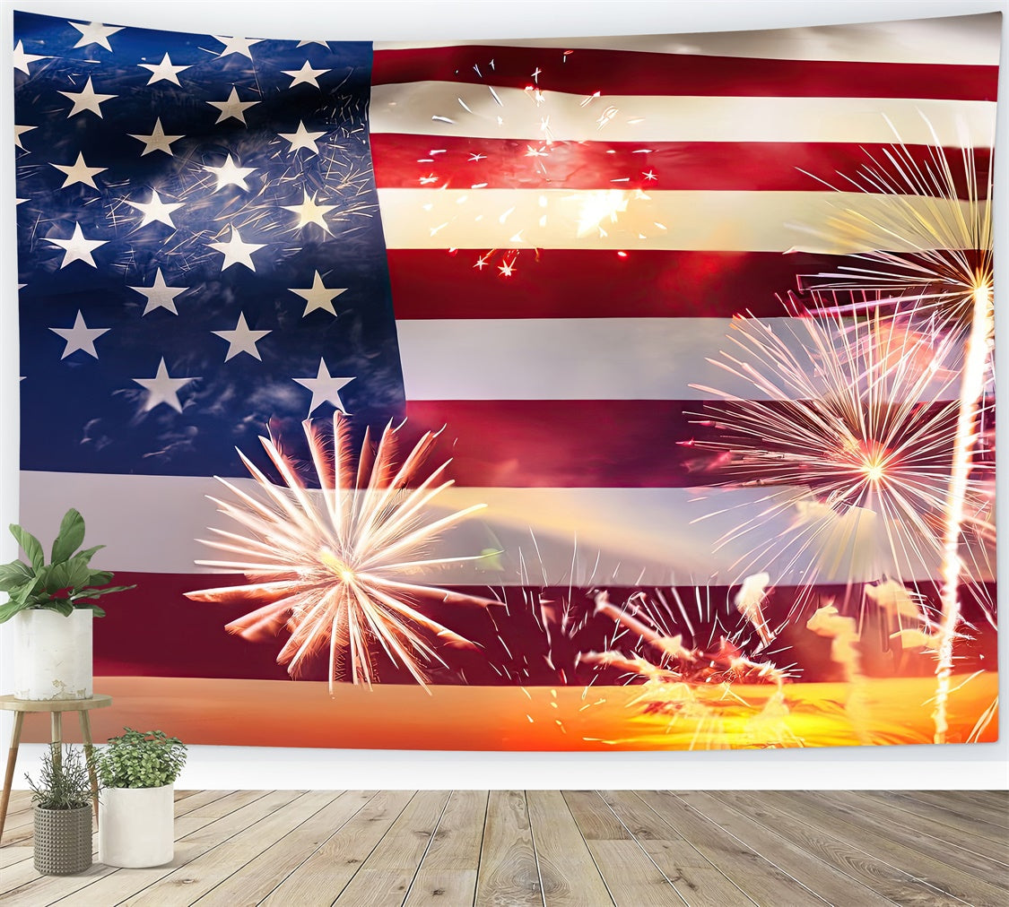 American Flag Backdrop Celebration Freedom Fireworks Backdrop LXX1-179