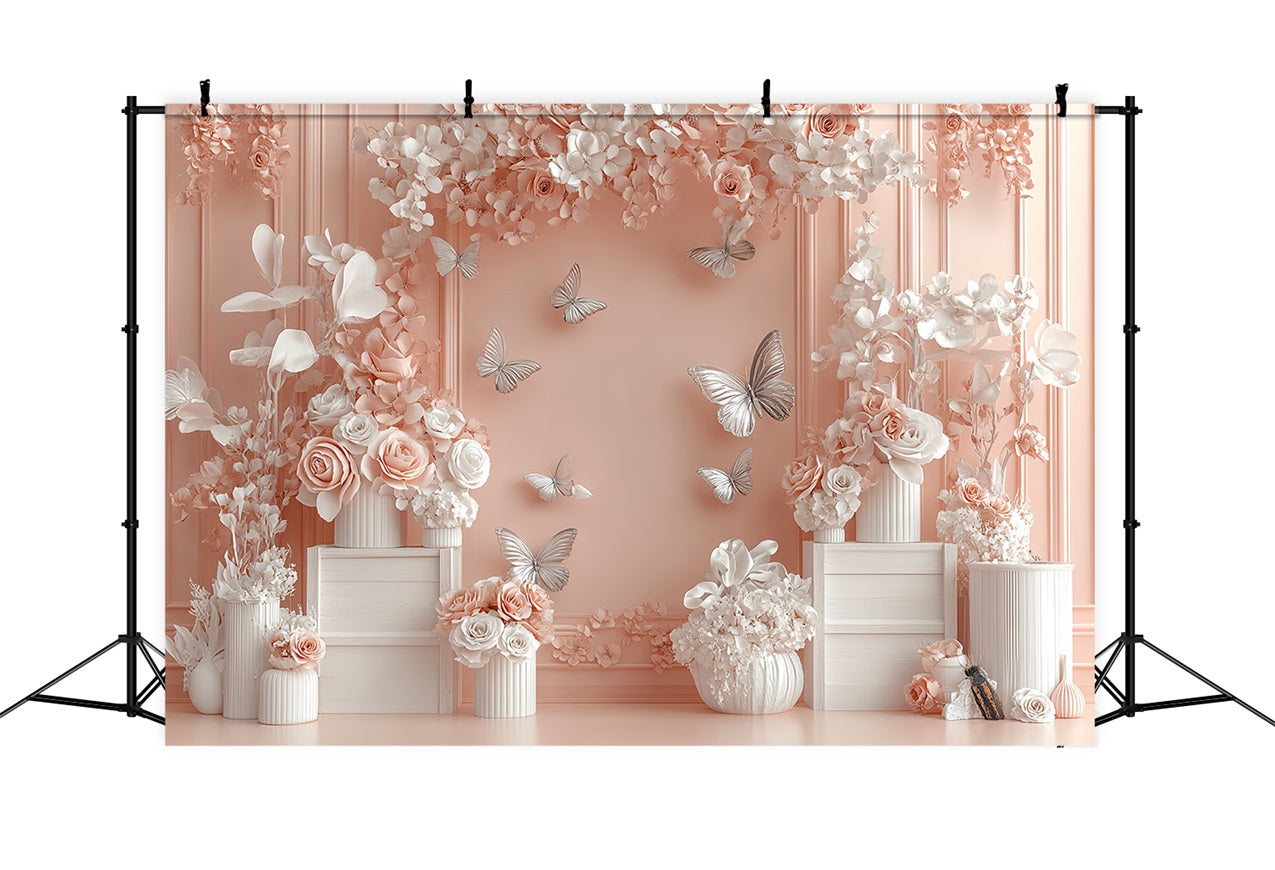 Spring Floral Backdrop Pink Butterfly Photography Backdrop LXX1-18